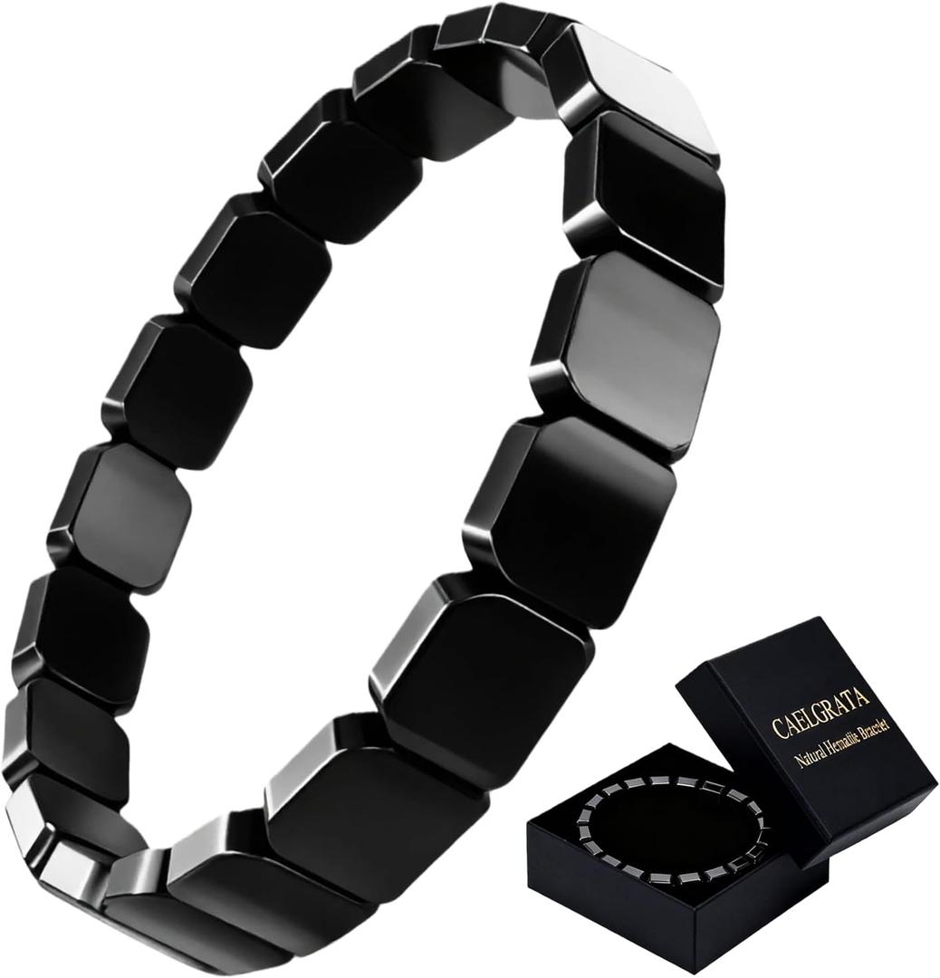 Hematite Bracelet for Men, Natural Grounding Stone Stretch Bead Bracelets for Men, Mens Bracelet for Confidence, Pulseras para Hombres
