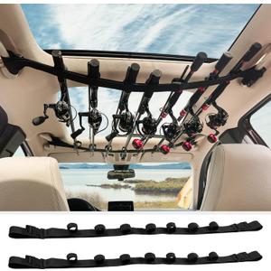 PSKOOK Vehicle Fishing Rod Holder, Fishing Rod Carrier for Car, Fishing Rod Rack 7 Rod Capacity, Heavy Duty Adjustable 33.5-66.9 Inch for SUV/Wagons/Van/Jeep/Truck, No-tool Installation