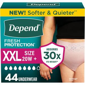 Depend Fresh Protection Adult Diapers, Incontinence & Postpartum Bladder Leak Underwear for Women, Disposable, Maximum, Medium, Blush, 30 Count, 