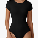 QINSEN Women's Crew Neck Short Sleeve Bodysuit Double Lined Body Suits Basic T-shirt Tops Size L