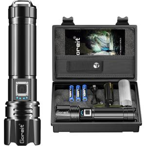Goreit Super Bright LED Flashlight - 30W Output for 50000 Lumens & 3937ft Beam, USB-C Rechargeable with 12H Runtime, IP67 Waterproof Powerful Handheld Linternas for Home, Camping, Hiking, Emergency