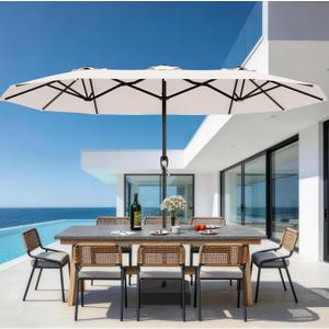 AreShark 15FT Outdoor Patio Umbrella with Crank, Large Rectangular Market Umbrella, Double-Sided Outdoor Umbrellas with Cross Base & Sandbag for Porch, Lawn, Pool, Backyard