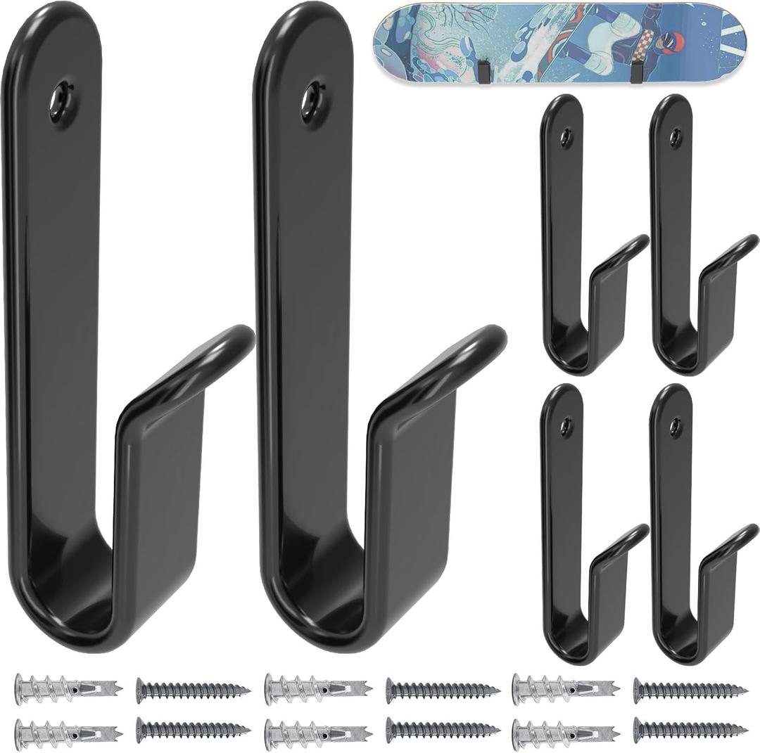 Horizontal Snowboard Wall Mount Clips - Snowboard Wall Rack Storage and Display for Room, Garage (black 6 pcs)