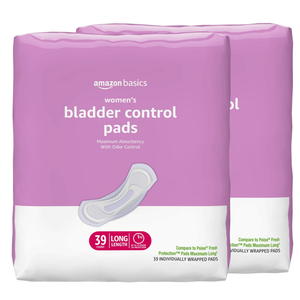 Amazon Basics Incontinence Pads for Women Long, Bladder Control, Postpartum, Maximum Absorbency, Unscented, 78 Count (2 Packs of 39)