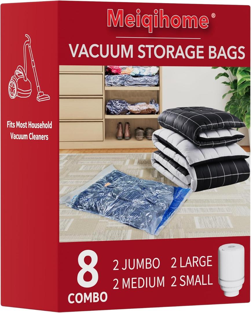 Travel Vacuum Bags With Pump,Vacuum Storage Bags with Electric Pump 8 Combo (2 J/2 L/2 M/2 Small), Plastic Packaging Bags,Travel Vacuum Bag For Luggage,Clothes, Pillows, Comforters, Blankets, Bedding
