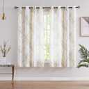 FMFUNCTEX Linen Semi Sheer Curtains for Bedroom, Yellow White Curtains 45 Inches Long for Living Room, Grey Tree Branch Print Curtain Light Filtering Kitchen Window Drapes, Grommet Top 2 Panels, 50"W x 45"L