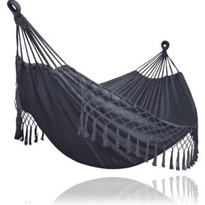 SUNCREAT Extra Large Double Hanging Hammock for Camping, Hammocks for Outside 2 Person Heavy Duty, Dark Gray with Tassels SUNCREAT Extra Large Double Hanging Hammock for Camping, Hammocks for Outside 2 Person Heavy Duty, Dark Gray with Tassels