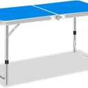 Folding Table 3.9 Foot Rectangle Folding Card Table, Adjustable Height Folding Table, Fold-in-Half Utility Foldable Table Small Indoor Outdoor With Handle, For Camping, Party ( Color : /Blue , Size : A)