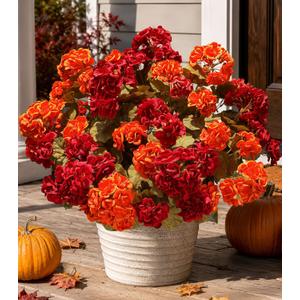 Fake Geraniums Artificial Flowers for Outdoors Fall Autumn Decoration, 6 Bundles Silk Geraniums Look Real Faux Fall Flowers Plants for Front Door Garden Planter Patio Balcony Yard Home Indoor, Mix