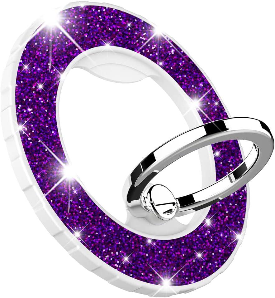 5 x Magnetic Phone Ring Holder for magsafe, Glitter Magnetic Grip Compatible with iPhone 17 16 15 14 13 12 Pro max,Pro,Plus,Mini,Pixel 10 Series Mag Safe Accessories Kickstand,Deep Purple