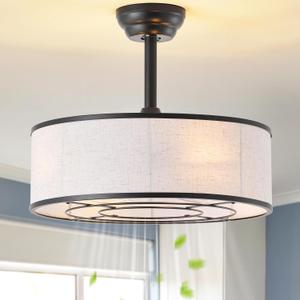 20" Black Caged Boho Fandelier Ceiling Fan with Light & Remote Control - Bladeless Chandelier Fan, 6 Speed Quiet Reversible Motor for Bedroom, Nursery, Living Room