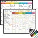 Magnetic Dry Erase Chore Chart, Monthly Calendar Set - 14.5"x11" Monthly Calendar, Chore Board for Fridge - 6 Extra Fine Point Markers Included - Shipped Flat