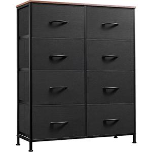 WLIVE Tall Fabric Dresser with 8 Drawers, Storage Tower with Fabric Bins, Double Dressers, Chest of Drawers for Closet, Bedroom, Living Room, Hallway, Dorm, Black and Rustic Brown