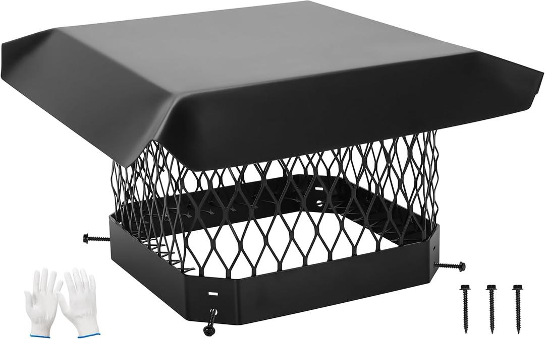 G GOOD GAIN Chimney Cap - 9 x 9 inch Chimney Cover for Outside Galvanized Steel | Fireplace Rain Caps with Hood Plate | Chimney Flue Cover Fits Existing Tiles with Adjustable Metal Screws & Gloves