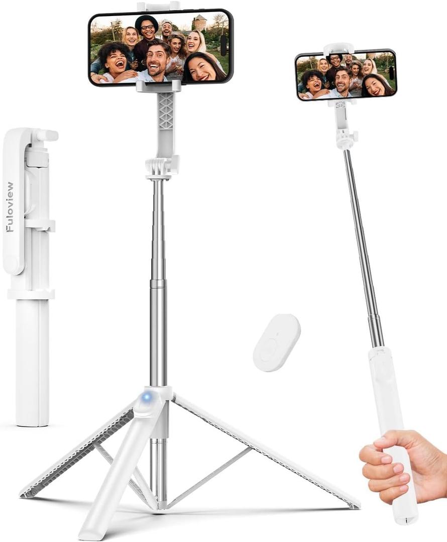 67 Selfie Stick, Phone Tripod with Wireless Remote Control, Portable Selfie Stick Tripod for Photograph, Live Streaming, Video Recording, Compatible with All Cell Phones, White
