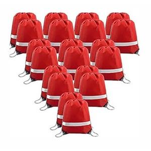 BeeGreen 20 Pieces Red Drawstring Backpacks Bags Bulk, String Bags Reflective Cinch Sack, DIY Blank Drawstring Bags for Women and Men