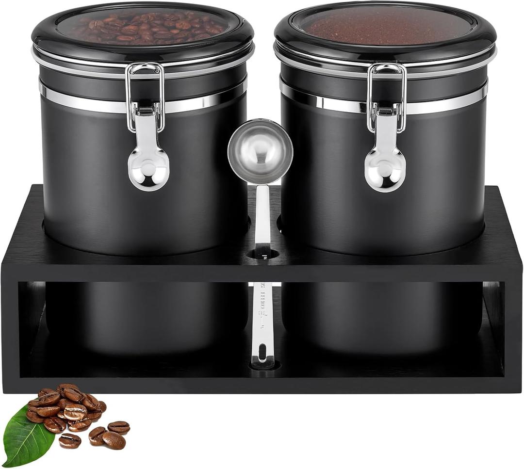 Yangbaga Ground Coffee Storage Container with Shelf, 263OZ 304 Stainless Steel Coffee and Sugar Container,Airtight Coffee Canisters with Scoop, Food Storage Jars for Kitchen,Nuts,Tea,Sugar (Silver)