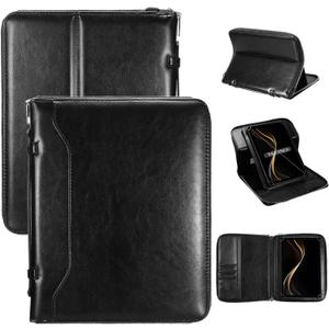 E NET-CASE 9.6-11 Inch Universal Tablet Case with Tri-Angle Adjustable Stand (Vertical/Horizontal), Detachable Shoulder Strap & Document Card Pocket, Premium PU Leather(Black)