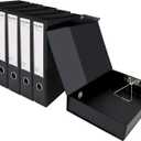 HUA JIE A4 Storage File Boxes Plastic Archives Cases, PVC File Folder Organizer Document Storage Filing Box for office,32.5×6.5×24 cm, Black(Pack of 6)