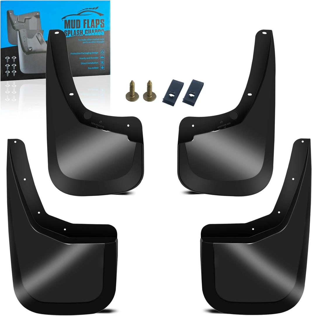 KEYOOG Front & Rear Mud Flaps Splash Guards Fit for 2007-2014 Chevy Silverado 1500/2500 HD/3500/3500 HD-Fit The Models with Single Rear Wheels, 4-Pc Set Easy to Install, Mud Guards Splash Guard Black