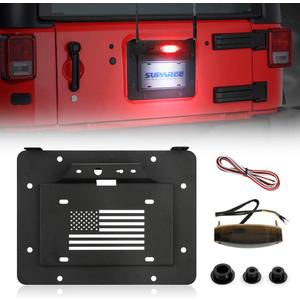 SUPAREE Spare Tire Delete License Plate Relocation Kit w/Plate Illuminate Light Third Brake Light Fits for 2007-2018 Wrangler JK & Unlimited