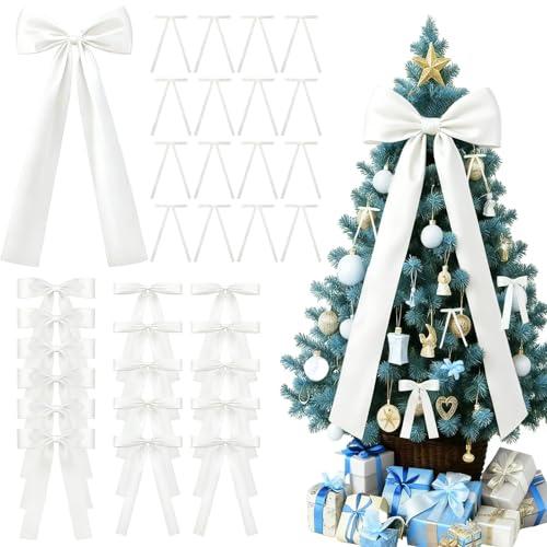 GZIXBDA 2Pcs White Satin Christmas Bows, Christmas Tree Topper Bow Door Garland Decorations Home Party Wedding Car Gift Cake Holiday Decor Supplies