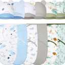 Ramede 6 Pack Swaddle Blanket with Hats for Baby Girl Boy 100% Cotton Swaddles 0-3 Months, Adjustable Breathable Skin Friendly Receiving Blanket Wrap, Essential for Newborns (Blue and Green)