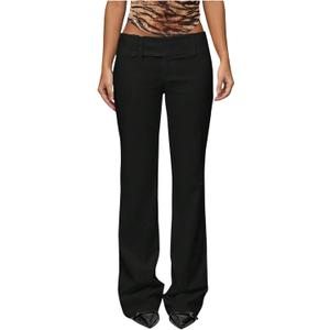 GORGLITTER Women's Low Rise Dress Pants Business Casual Trousers Slacks | Dress Pants Women, Wide Leg Dress Pants, Low Rise Slacks Pants, Womens Pants Dressy Casual (Black, S)