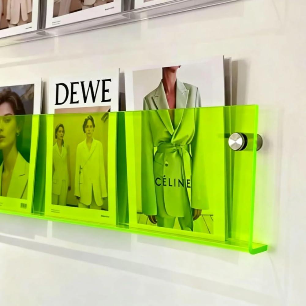 ROYALITA 2-Pack Acrylic Magazine Holder Brochure Holder, 36" Record Holder Magazine Rack, Fashion Hanging Bookshelf Literature Storage Rack for Waiting Room, Living Room, Office, Green, 36 Inch