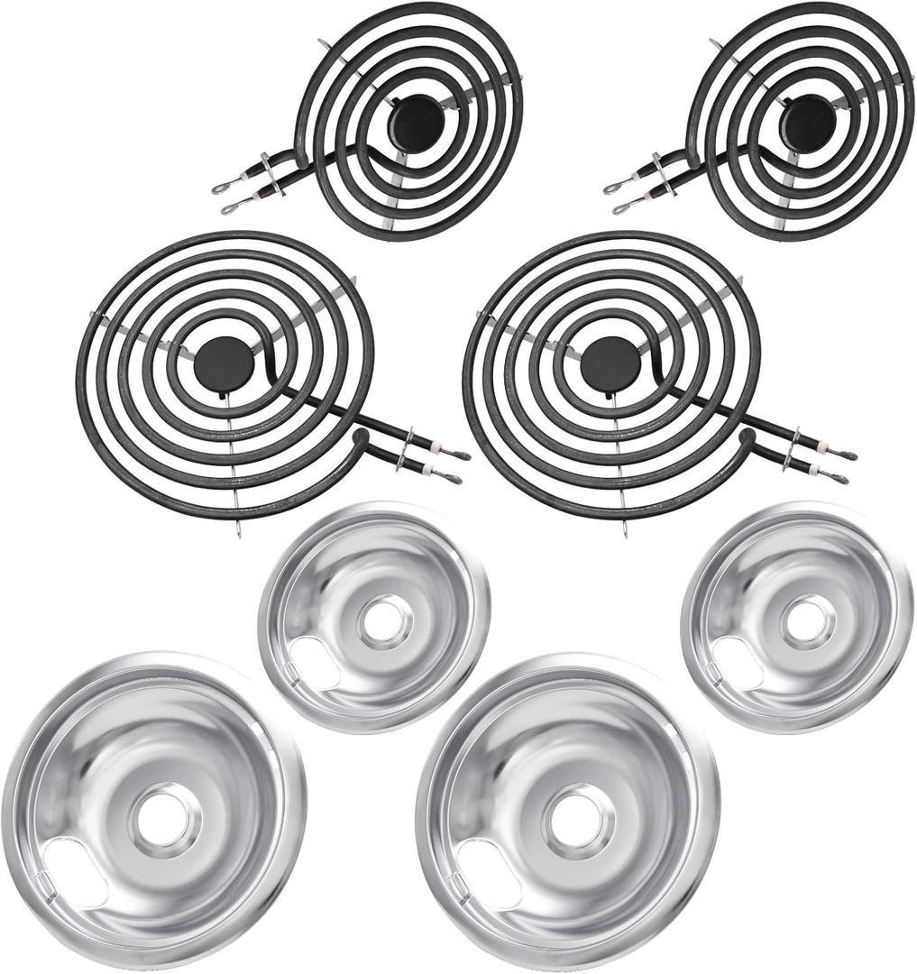 COZZIVITA MP22YA Electric Stove Burner Element Replacement Set & W10290350 W10290353 4 Pack Silver Drip Pans - Perfectly Fit Whirlpool Electric Range Stove Top