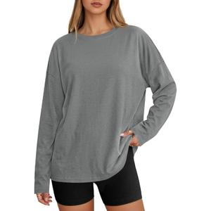 Cicy Bell Womens Oversized Long Sleeve T Shirts Casual Crewneck Trendy Tunic Tops 2025 Loose Fit Basic Tees, L