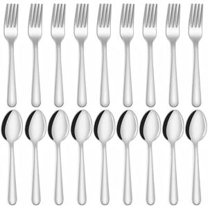 Unokit 20 Piece Spoons and Forks Set Silverware Set - Forks and Spoons Food Grade Stainless Steel Silverware for Home, Kitchen and Restaurant, 10 Fork and 10 Spoon, Mirror Polished&Dishwasher Safe