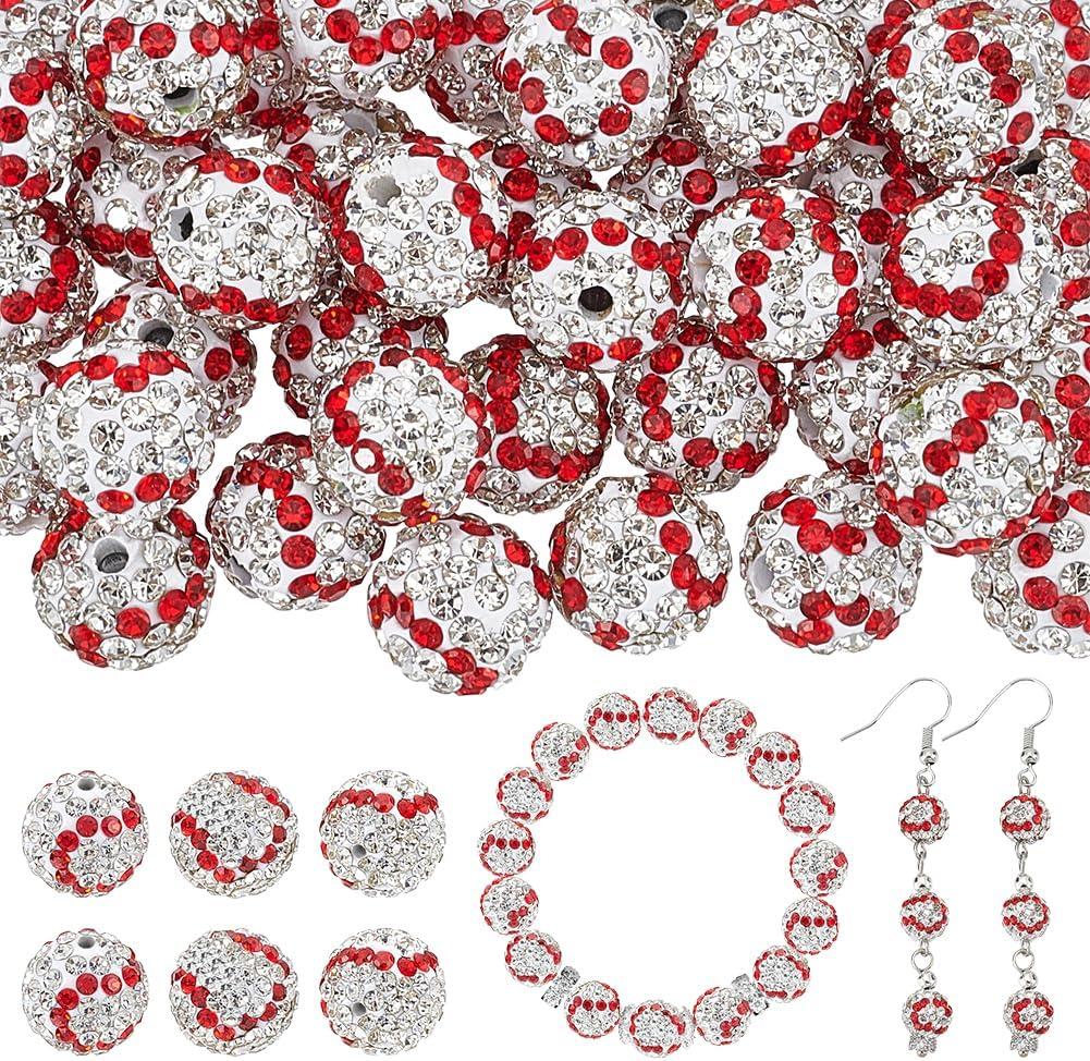 OLYCRAFT 40 Pack 8mm Rhinestone Clay Beads Baseball Polymer Clay Jewelry Beads Pave Disco Ball Clay Bead Sports Round Spacer Bead for DIY Craft Necklace Bracelet Earring Jewelry Making Party Decor