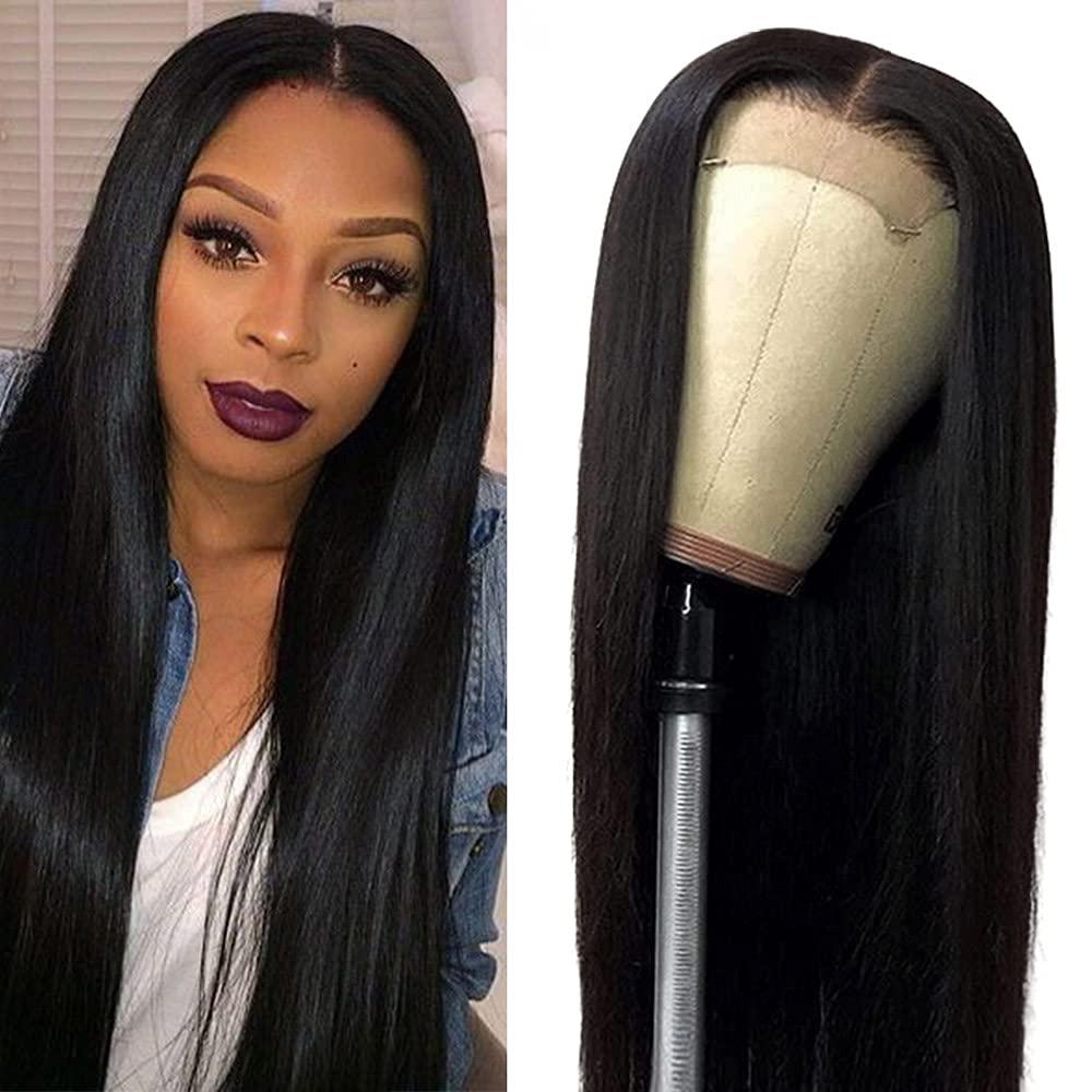 Spotlight 4x4 Lace Front Wigs Straight Human Hair Wigs for Black Women 180% Density Brazilian Virgin Lace Closure Wig Pre Plucked With Baby Hair Natural Hairline 26 Inch