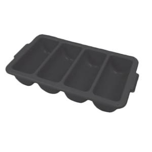 FSE PLFCCB001B Cutlery Box, 4-Compartment, Integrated Handles, Polypropylene, Black, NSF