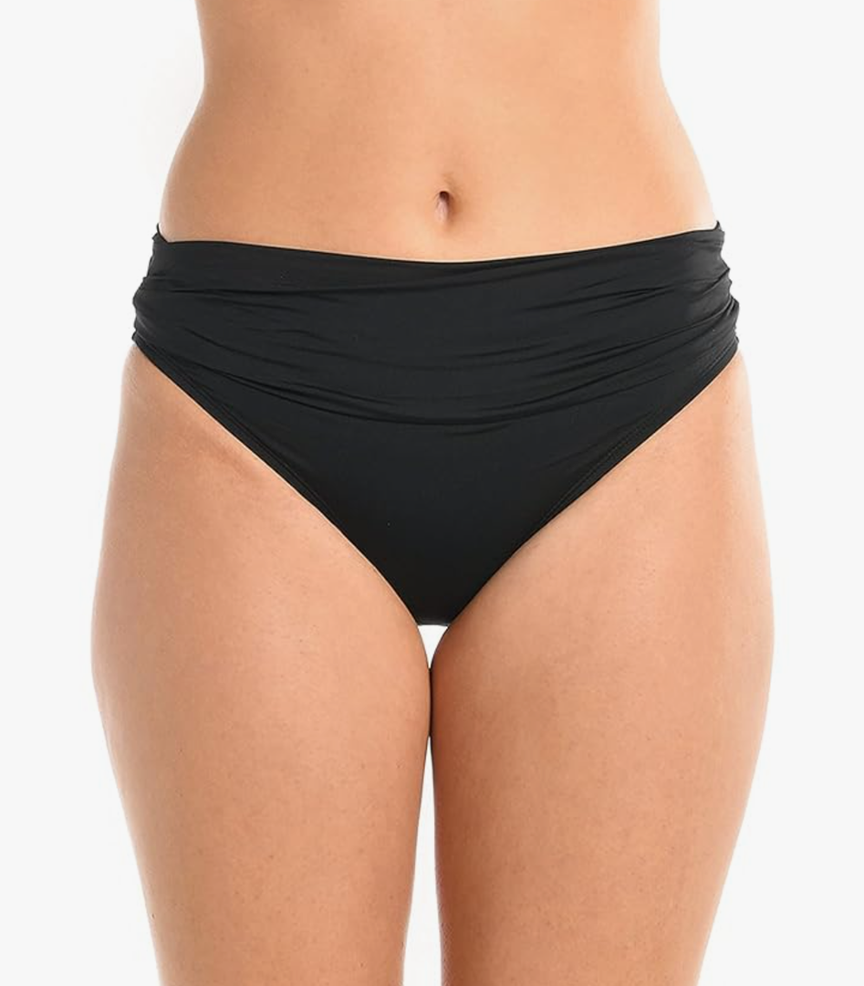 COCOPEAR Full Coverage Bikini Bottoms for Women Mid Rise Bathing Suit Bottoms for Women Ruched Tummy Control Swim Bottoms XL Black