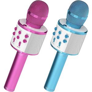 5 CORE Bluetooth Wireless Karaoke Microphone 2Pcs All-in-One Portable Handheld Mic with Speaker Recorder Microfono Inalambrico WM SPK PNK+BLU (Pink+Blue)