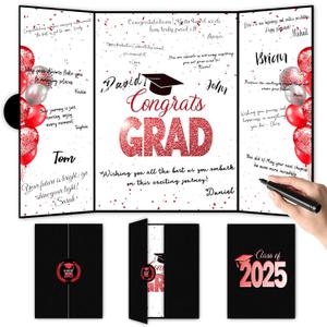 Graduation Decorations 2025 Guest Book, Grad Party Decorations Class of 2025, Red and Gold Theme