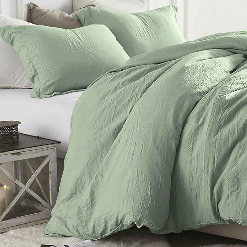 Sage Green Duvet Cover Super King Size 3 Pieces, Soft & Lightweight Light Green Quilt Cover Set - 1 Neutral Duvet Cover with Zipper (120"x98") and 2 Pillowcases for Women Men