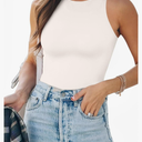 ALLBASE Women's Sexy Double Lined Sleeveless Bodysuits Racerback Halter Tank Top for Women's Sexy Going Out Leotards, White, XXL