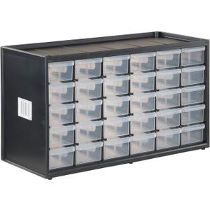 CRAFTSMAN Storage Organizer, 30 Small Drawer Modular Storage System, Easily Stackable, Plastic, Black, White (CMST40730)