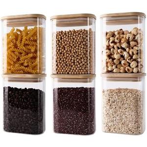 6 pcs Glass Storage Jars with Airtight Bamboo Lids - Stackable Kitchen Canisters for Candy, Cookies, Rice, Sugar, Flour, Pasta