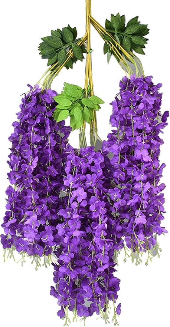 GRABAGECAN Fake Bouquet,Artificial Hanging Flowers 12 Pcs Simulation Silk Flower for Vine Flowers String Home Party Wedding Decor Fake Floral (Purple Blue)