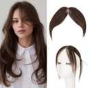 Benehair Clip on Bangs for Women Human Hair, Fake Bangs Clip Human hair, Middle Part Clip in Hair Extensions Hair Pieces with Temples for Daily Wear (Dark Brown)