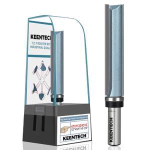 KEENTECH 1/2" Shank Flush Trim Router Bit with Top Bearing, Extra Long, Carbide Tipped Pattern Bit for Woodworking, Heavy Duty Template Cutting Tool, 3/4" Diameter x 3-1/2" Cutting Depth