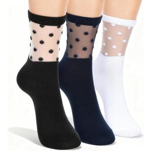 Yolev 6 Pairs Half Sheer Ankle Socks Lace Polka Dot Socks for Women Ultra Soft Ankle Stockings for Women Fashion See Through Sock