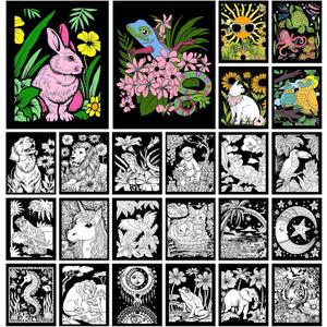 Zhanmai 48 Pcs Fuzzy Velvet Coloring Posters Artistic Edition Animal Fuzzy Color Your Own Sheets for Adults DIY Coloring Poster for Family Craft Project