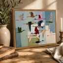 Framed Vintage Flying Bird Wall Art, Abstract Colorful Crane Pictures Wall Decor, Mid Century Modern Scandinavian Birds Paintings Canvas Prints Home Decor Aesthetic for Living Room Bedroom 16x24 inch