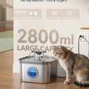 Stainless Steel Cat Water Fountain, 2.8L with 20dB Ultra-Quiet Pump- Ideal for Timid Pets, LED Water Level Window, Dishwasher Safe, 24/7 Circulation- Includes 3 Replacement Filters