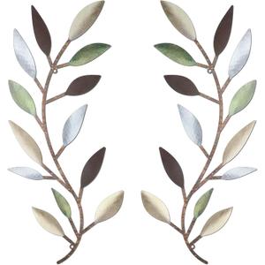 Zhengmy 2 Pieces Metal Tree Leaf Wall Decor Vine Olive Branch Leaf Wall Art Living Room, Hallway Wall Decor Outdoor Decoration(Colorful)